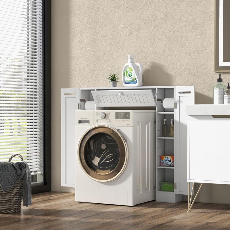 foto del prodotto goplus mobile sopra wc per bagno, 89 x 19,5 x 99 cm, portaoggetti salvaspazio con ripiani regolabili, portarotolo per balcone, lavanderia, stile