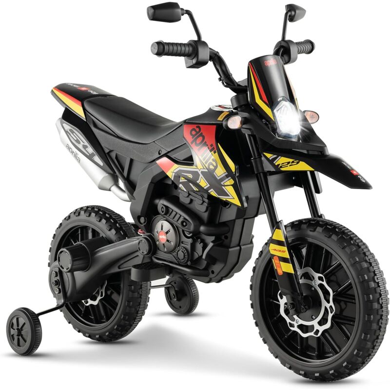 foto del prodotto goplus moto elettrica 12v, moto per bambini con 2 ruote di supporto, faro, musica per bambini 3 8 anni, veicolo per bambini con doppio motore e