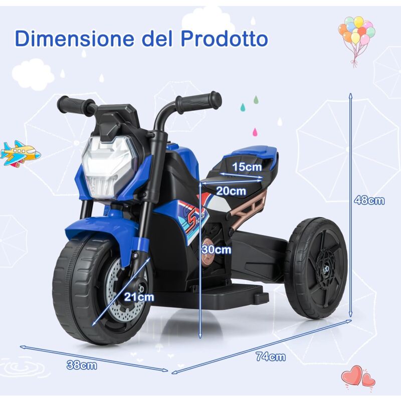 foto del prodotto goplus moto elettrica per bambini, 2 in 1 moto giocattolo per bambini a 6 v con ruote staccabili, funzione musica, modalit a 2 3 ruote, moto