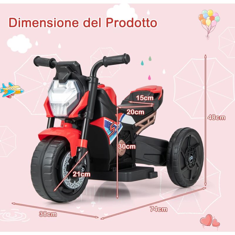 foto del prodotto goplus moto elettrica per bambini, 2 in 1 moto giocattolo per bambini a 6 v con ruote staccabili, funzione musica, modalit a 2 3 ruote, moto
