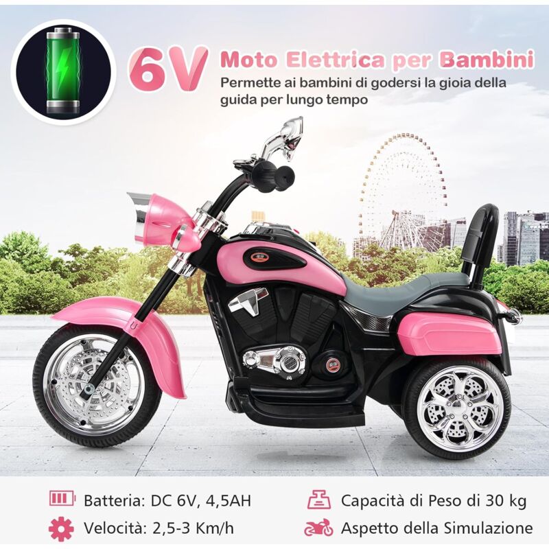 foto del prodotto goplus moto giocattolo per bambini, struttura stabile con 3 ruote, velocit di 2,5 3 km h, con una batteria ricaricabile, materiale sicuro ed