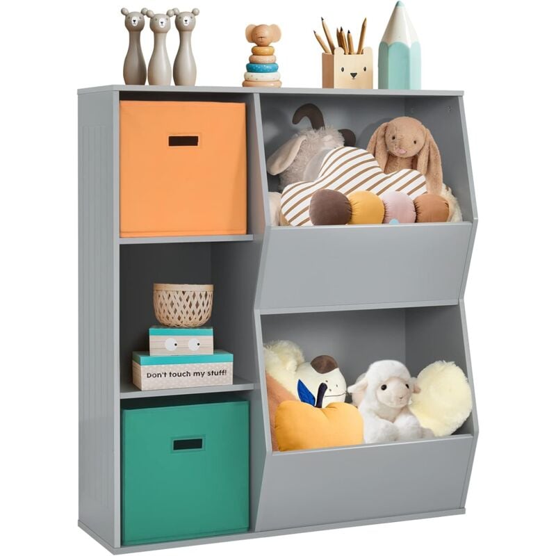 foto del prodotto goplus organizzatore di archiviazione giocattoli per bambini a 5 cubi, libreria in legno con 2 ceste rimovibili, mobile portagiochi espositore