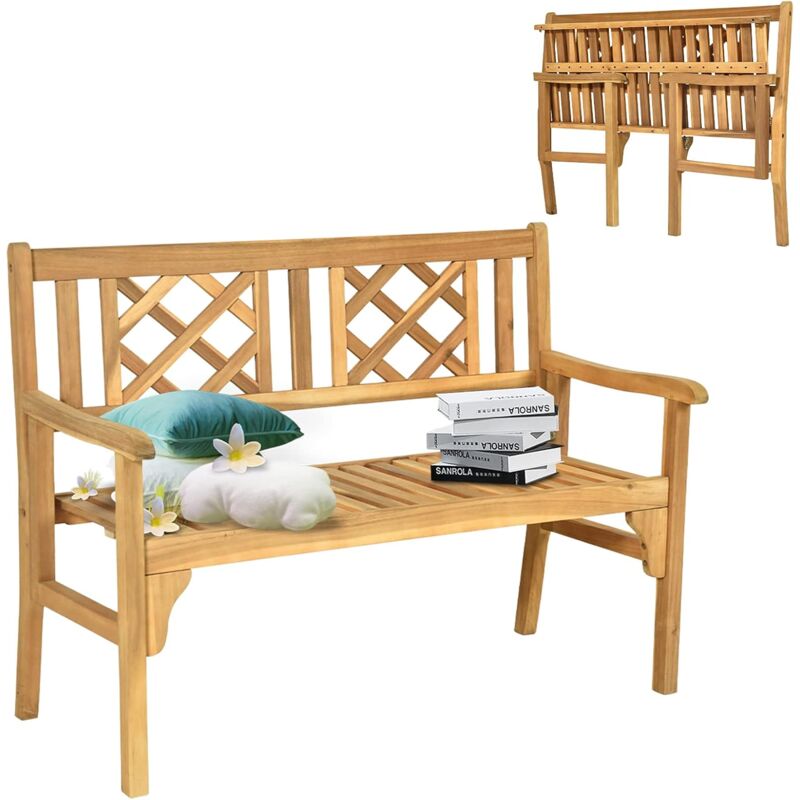 foto del prodotto goplus panchina da esterno in legno di acacia, panca elegante e richiudibile con braccioli ergonomici, sedile ampio e schienale squisito, ideale