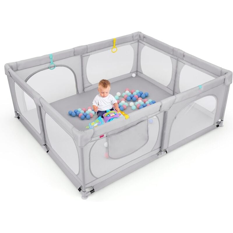 foto del prodotto goplus parco giochi per bambini grande, recinto portatile per neonati, centro attivit con base antiscivolo, pareti in rete traspirante, porte con