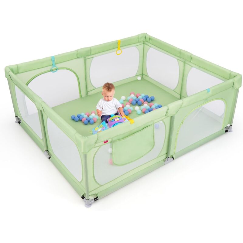 immagine 0 del prodotto goplus parco giochi per bambini grande, recinto portatile per neonati, centro attivit con base antiscivolo, pareti in rete traspirante, porte con