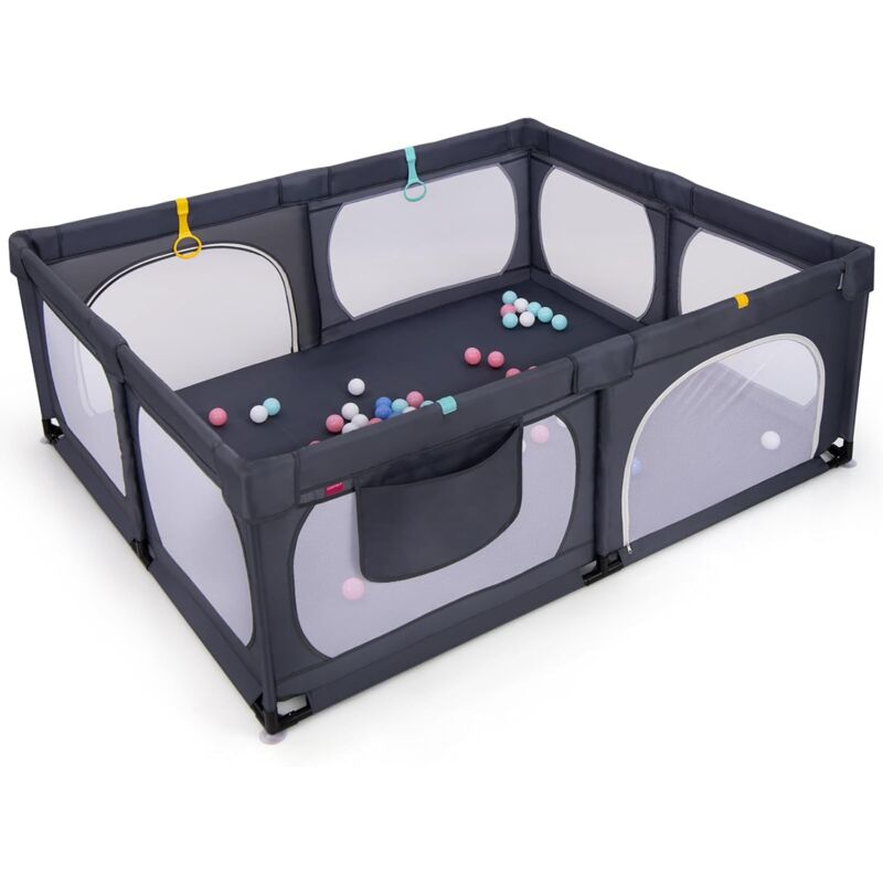 foto del prodotto goplus parco giochi per bambini grande, recinto portatile per neonati, centro attivit con base antiscivolo, pareti in rete traspirante, porte con