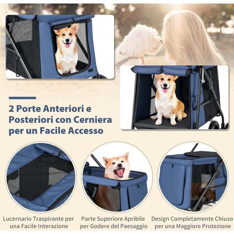 foto del prodotto goplus passeggino per cani e gatti, carrello per animali domestici, design pieghevole, tetto apribile, tavola di stoccaggio e tasca portaoggetti,