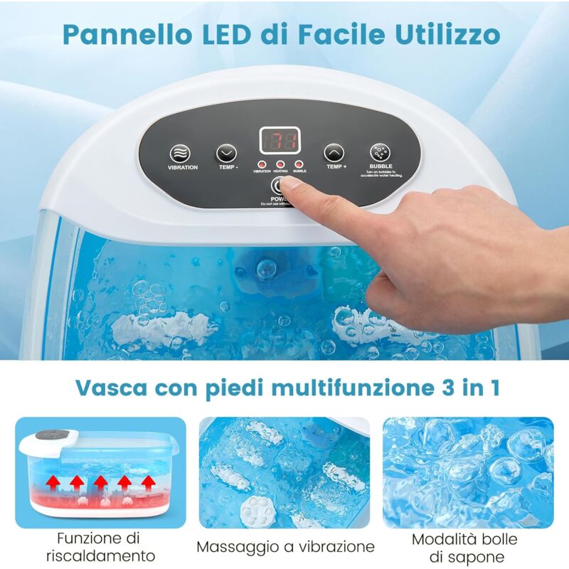 foto del prodotto goplus pediluvio con massaggio e riscaldamento, pediluvio massaggiatore con perle massaggianti rimovibili, 35 46 c, pediluvio elettrico con