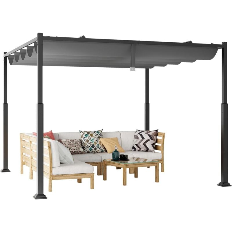 foto del prodotto goplus pergola gazebo da giardino 3,1 x 3,1 m, con tettuccio retrattile, gazebo a pergola da esterno in metallo resistente, padiglione da patio