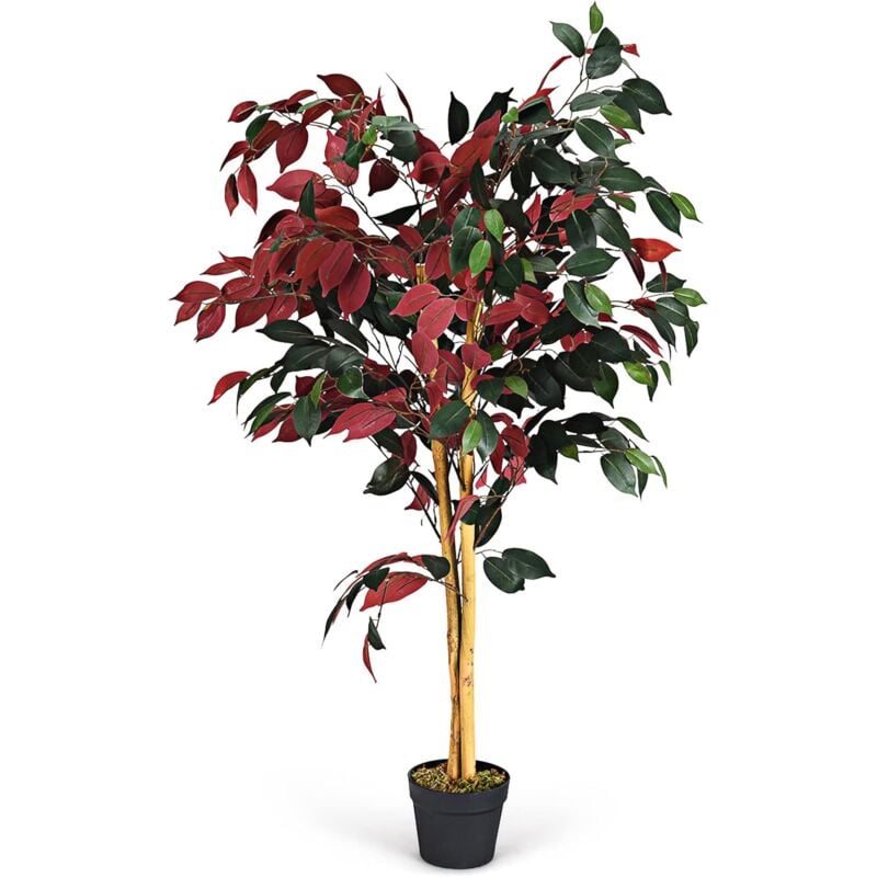 foto del prodotto goplus piante artificiali abbellimento floreale, pianta fico ficus artificiale di plastica, albero finto di ficus decorativo, 120 cm