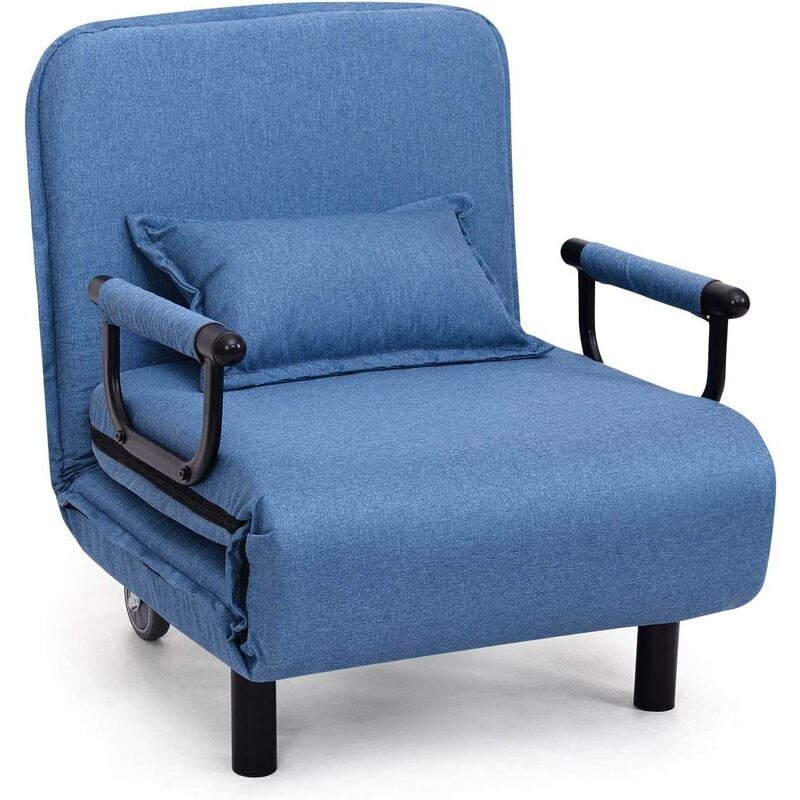 foto del prodotto goplus poltrona letto pieghevole con 2 ruote, poltrona sdraio sfoderabile con struttura metallica e cuscino, divano con schienale
