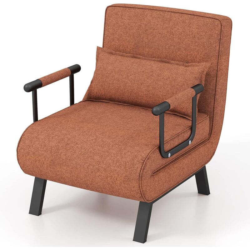 foto del prodotto goplus poltrona pieghevole 4 in 1, con funzione letto, cuscino imbottito, sedia rilassante con schienale regolabile a 6 posizioni, salvaspazio per