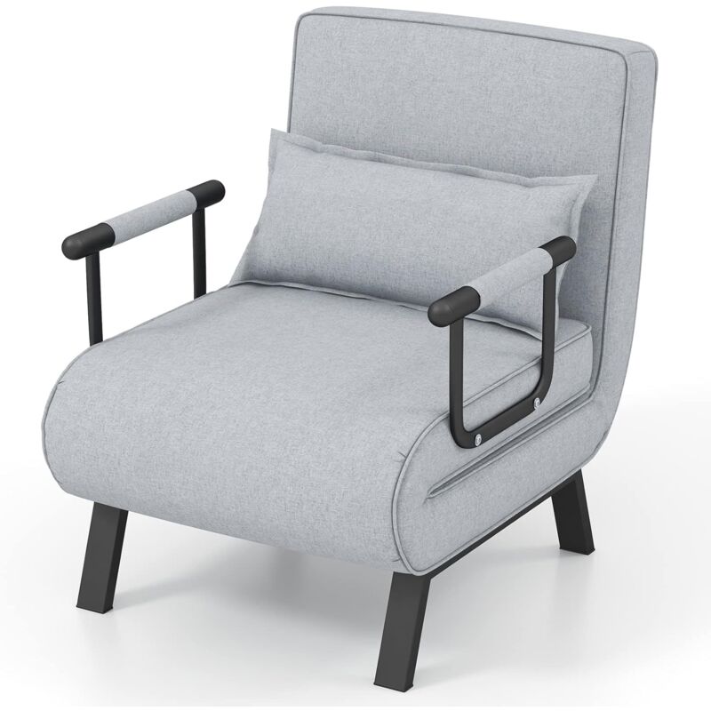 foto del prodotto goplus poltrona pieghevole 4 in 1, con funzione letto, cuscino imbottito, sedia rilassante con schienale regolabile a 6 posizioni, salvaspazio per