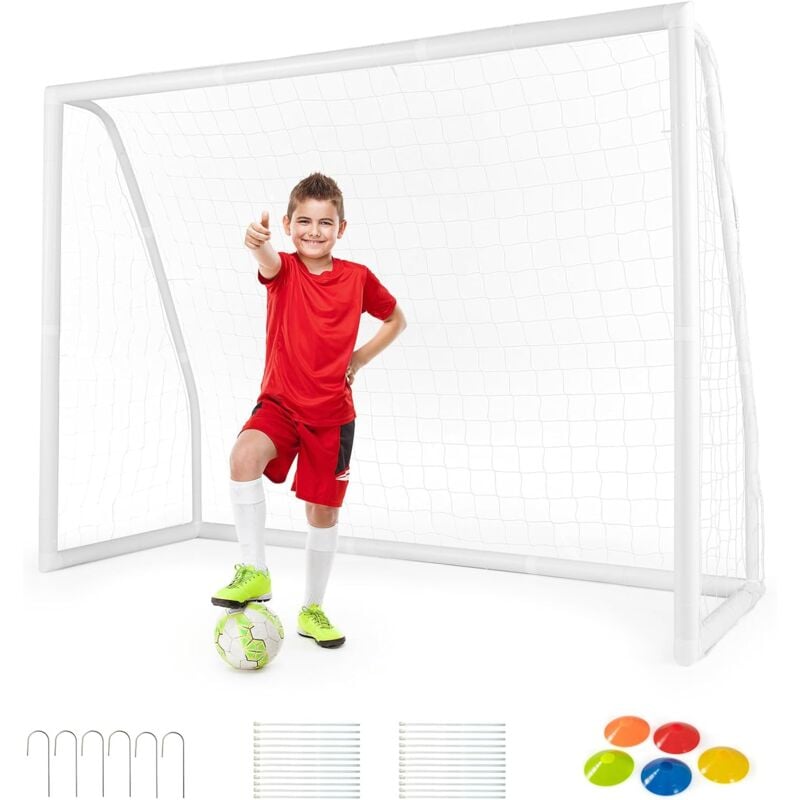 foto del prodotto goplus porta calcio 245 x 182 cm, rete calcio per porta con telaio in upvc resistente alle intemperie, picchetti per il terreno, attrezzatura di