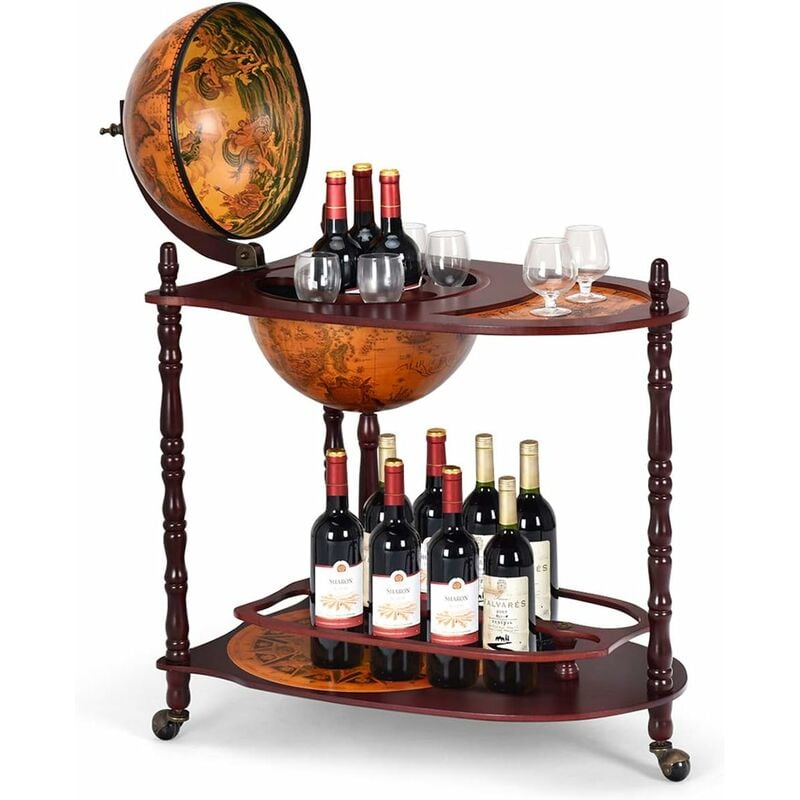 foto del prodotto goplus porta vino con mappamondo, carrello bar con ruote, mobile da bar da vino con coperchio e piastra di base, stile vintage, per casa, bar e
