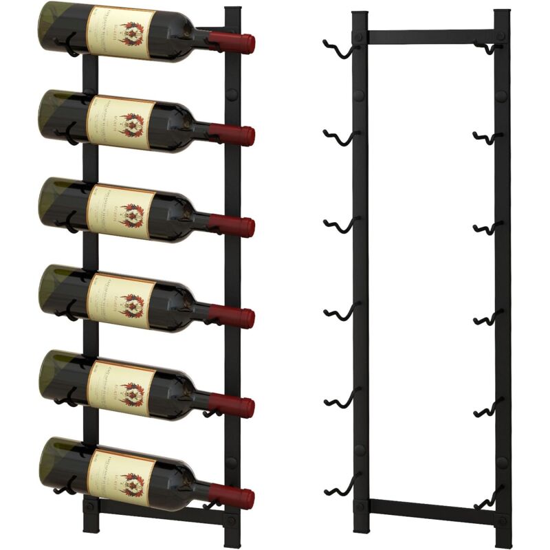 foto del prodotto goplus portabottiglie da parete per 6 bottiglie, portabottiglie di vino da appendere in metallo, portabottiglie in stile moderno per bar, cucina,