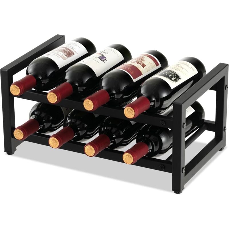 foto del prodotto goplus portabottiglie da vino con 2 livelli per 8 bottiglie, portabottiglie da vino in metallo, portabottiglie per cucina e bar e sala da pranzo,