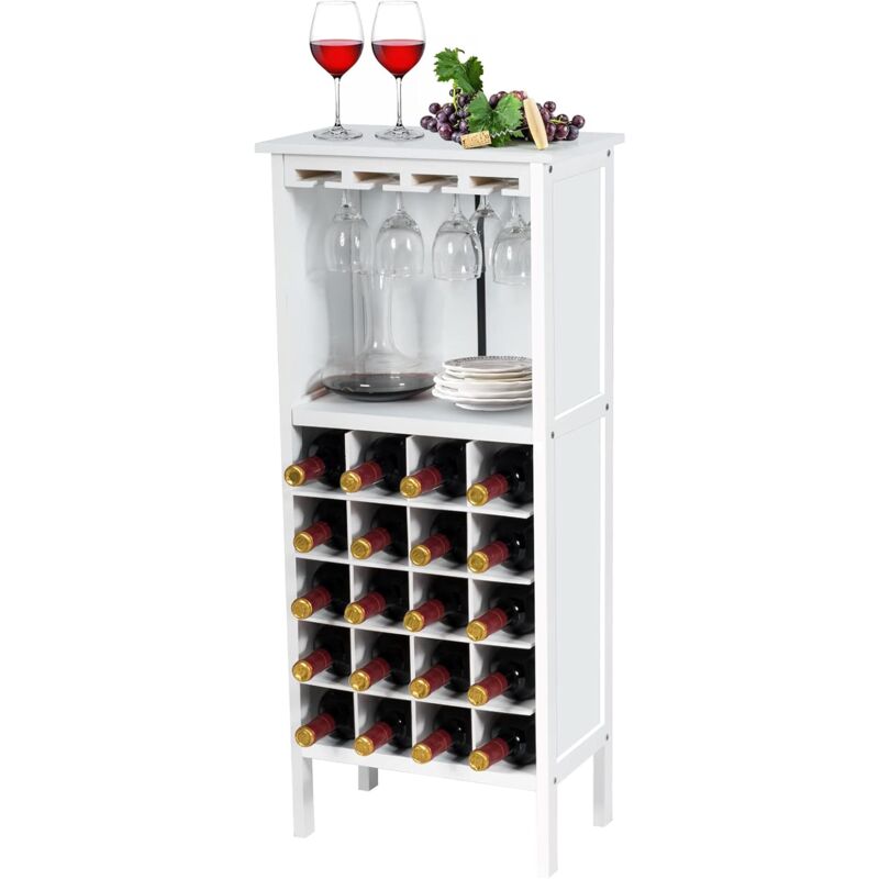 foto del prodotto goplus portabottiglie in legno, cantinetta portabottiglie per 20 bottiglie e 4 calici, multiuso, per cucina, sala da pranzo e soggiorno, 42 x 25 x