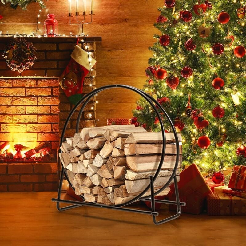 foto del prodotto goplus portalegna in ferro, con base stabile e maniglia per spostamento, superficie verniciata resistente, struttura capiente per lenga da ardere,