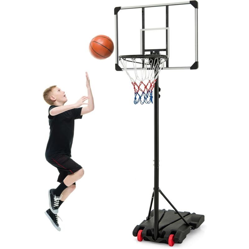 foto del prodotto goplus portatile di canestro da basket per esterni, canestro regolabile in altezza da 176 206 cm con base riempibile, tabellone antiproiettile e