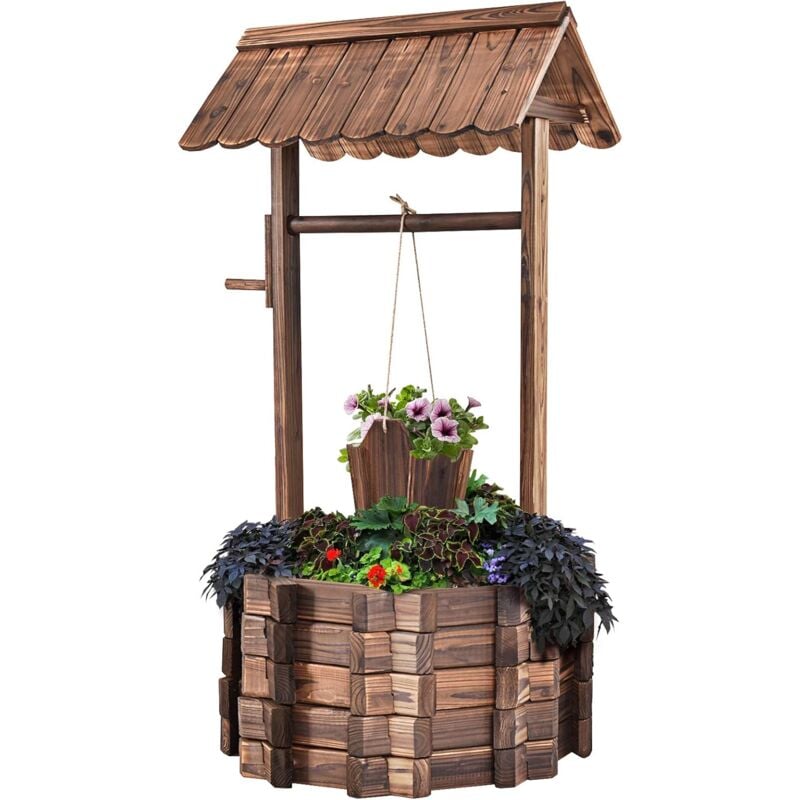 foto del prodotto goplus pozzo decorativo da giardino pozzo decorativo in legno d abete con secchio e tetto stile retr decorazione per prato, cortile, giardino 57 x