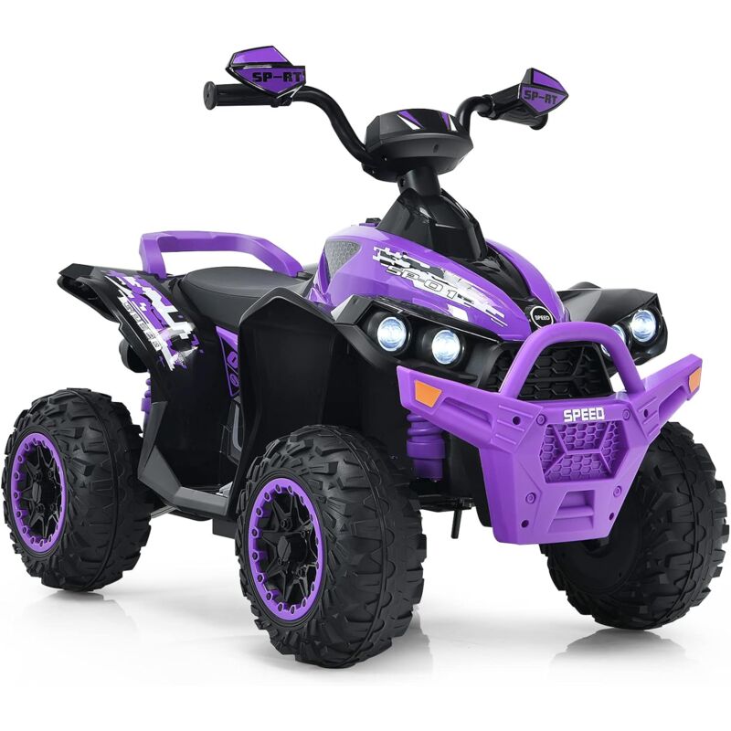 foto del prodotto goplus quad elettrico per bambini da 12 v, veicolo per bambini con fari a led, musica e clacson, 4 ruote antiscivolo e avviamento lento, per