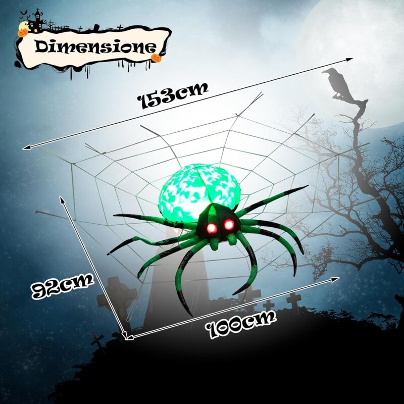 foto del prodotto goplus ragno gonfiabile per halloween con luci led, ragno gonfiabile in poliestere con ragnatela halloween, ragno spaventoso con luce, decorativo