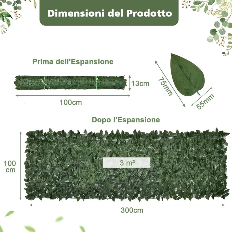 foto del prodotto goplus recinto artificiale decorativo, foliage artificiale pieghevole con struttura rinforzata in pe e foglie realistiche, decorazione ideale per