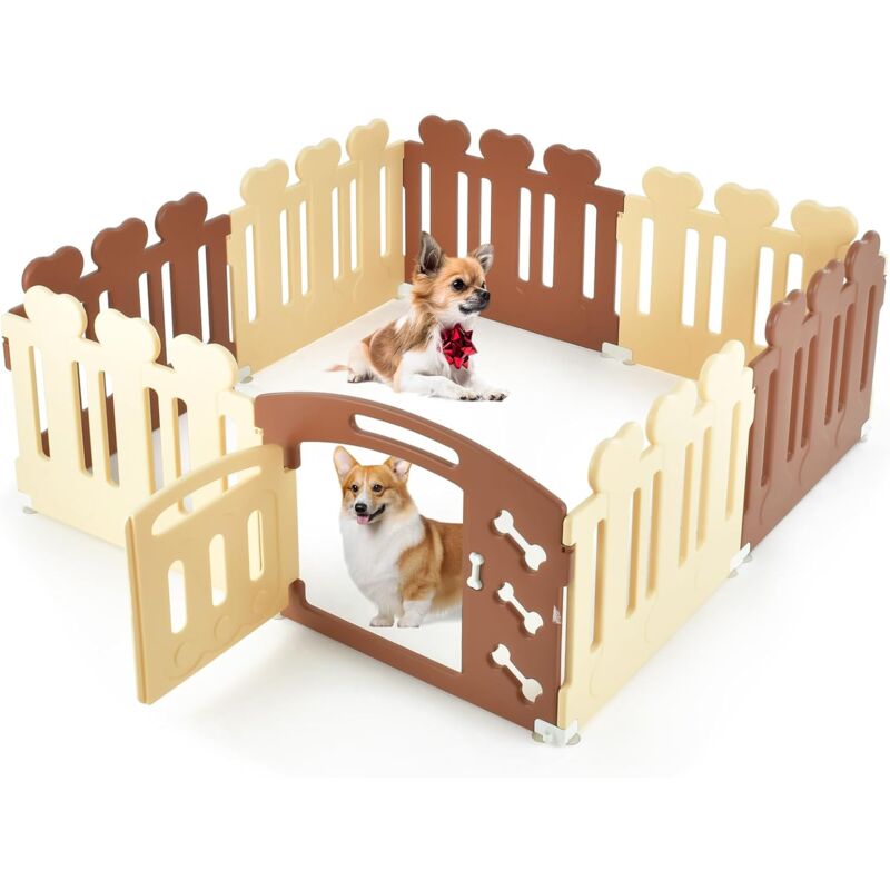 foto del prodotto goplus recinto per cuccioli in plastica a 7 pannelli e 1 porta, box con ventose e picchetti a terra, per animali domestici di piccola taglia, 155 x
