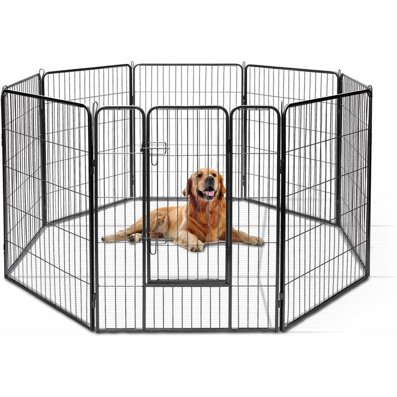 foto del prodotto goplus recinzione in metallo per animali domestici con 8 pannelli e 2 serrature, recinto per cani resistente e robusta, facile da montare, 160 x 160