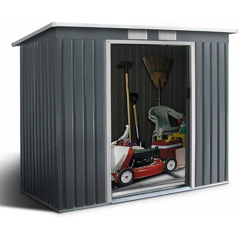 foto del prodotto goplus ripostiglio da esterno armadio da giardino box casetta in acciao e zinco 213x173x130cm, grigio