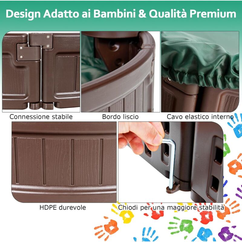 foto del prodotto goplus sabbiera per bambini, sabbiera con 3 sedili staccabili, sabbiera rotonda con coperchio in tessuto oxford, resistente alle intemperie, per