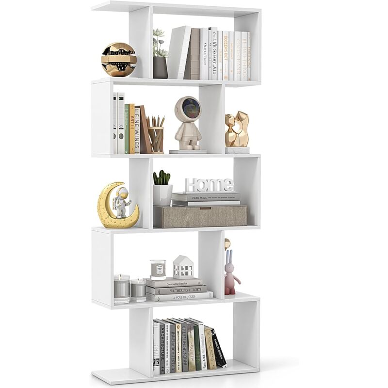 foto del prodotto goplus scaffale a forma di s a 5 livelli, scaffale aperto con dispositivo anti ribaltamento, scaffale divisore per camera da letto, studio,