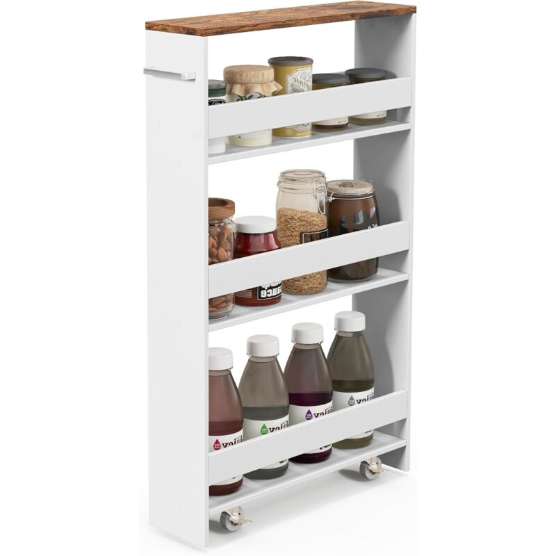 foto del prodotto goplus scaffale a nicchia con ruote, carrello a scaffale a 4 livelli con maniglia, carrellino slim stretto salvaspazio per cucina, bagno,