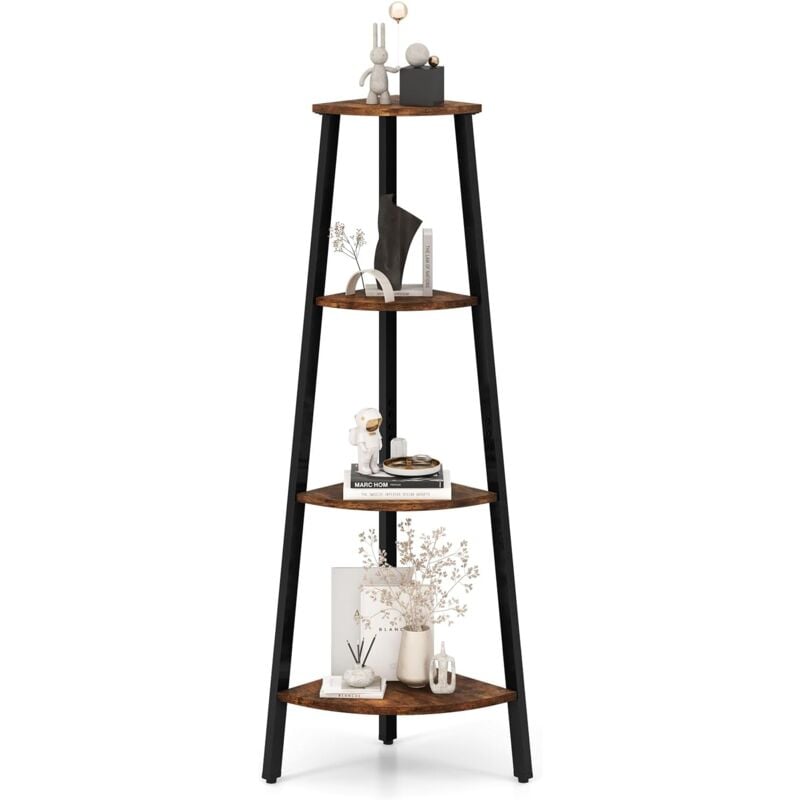 foto del prodotto goplus scaffale ad angolo a scala a 4 ripiani, scaffale angolare con telaio in metallo robusto, mobile per cucina con dispositivo anti ribaltamento