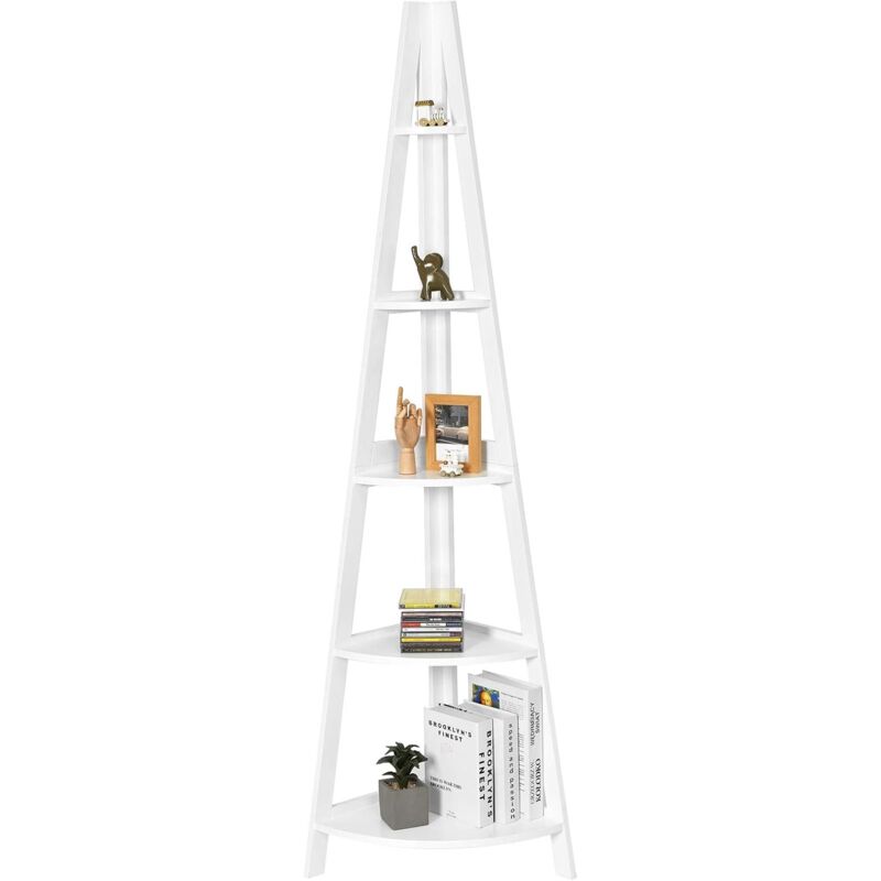 foto del prodotto goplus scaffale ad angolo con 5 ripiani, libreria a scala, scaffale per piante, per soggiorno bagno camera da letto studio, 39 x 39 x 175 cm, bianco