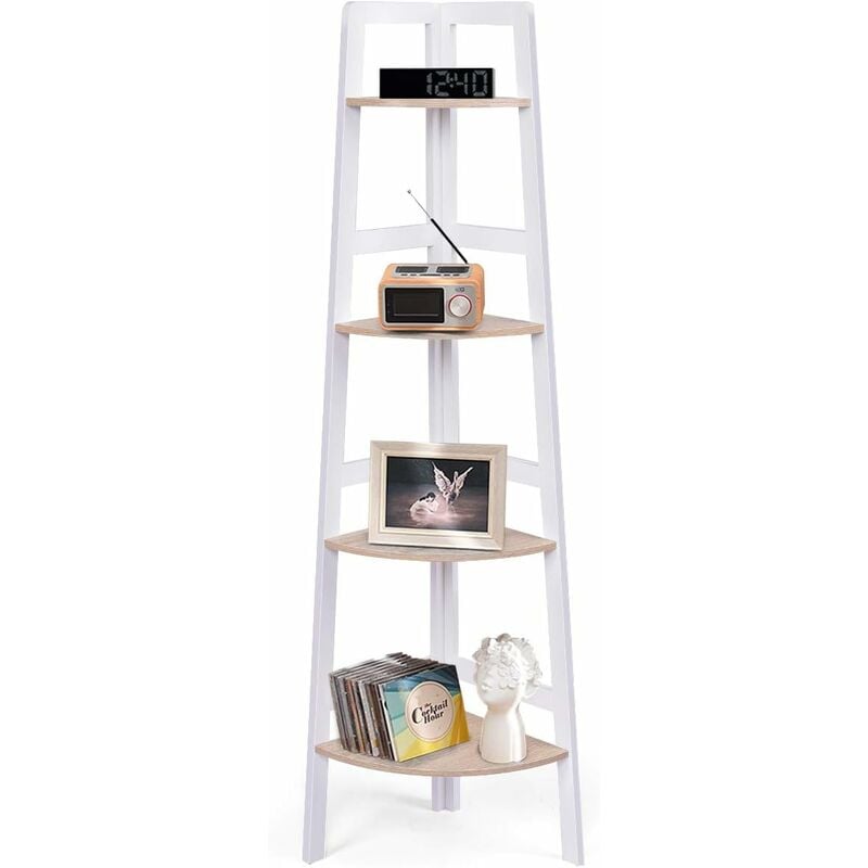 foto del prodotto goplus scaffale angolare a 4 ripiani per ufficio, libreria angolare a forma di scala per casa soggiorno camera da letto 32x32x138cm 
