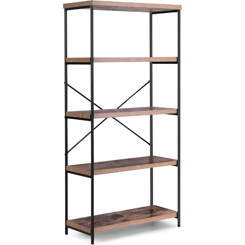 foto del prodotto goplus scaffale da 5 livelli con struttura in metallo, dispositivo anti ribaltamento, libreria stile industriale con piedini antiscivolo per