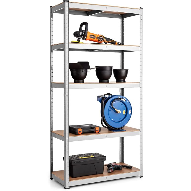 foto del prodotto goplus scaffale in metallo per garage per carichi pesanti 5 ripiani per magazzino, carico 875kg, 90x40x180cm argento 