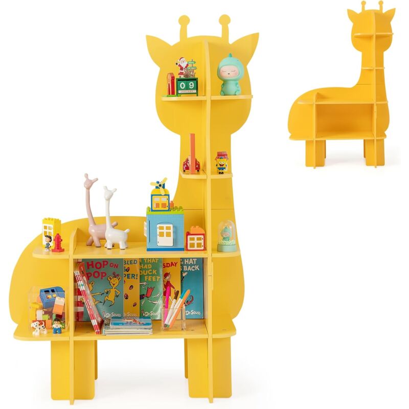 foto del prodotto goplus scaffale per bambini, libreria per bambini con ripiani aperti e dispositivi antiribaltamento, organizzatore di stoccaggio per camera da
