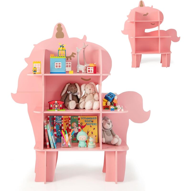 foto del prodotto goplus scaffale per bambini, libreria per bambini con ripiani aperti e dispositivi antiribaltamento, organizzatore di stoccaggio per camera da