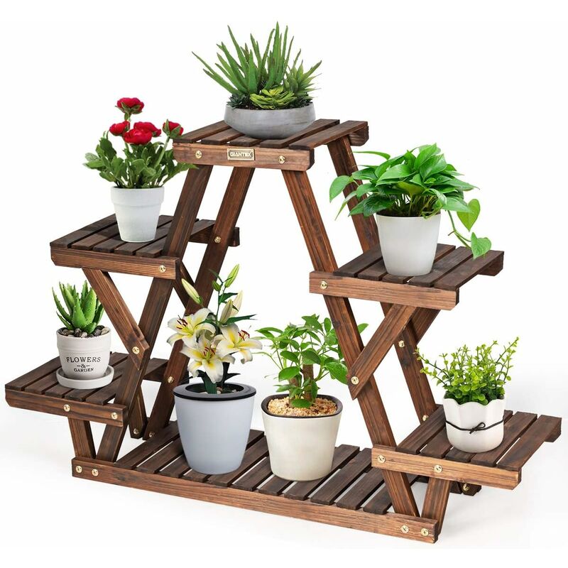 foto del prodotto goplus scaffale per fiori a 6 ripiani, scaffale triangolare porta piante, portafiori multifunzione in abete, mensola scaffale salvaspazio per interno