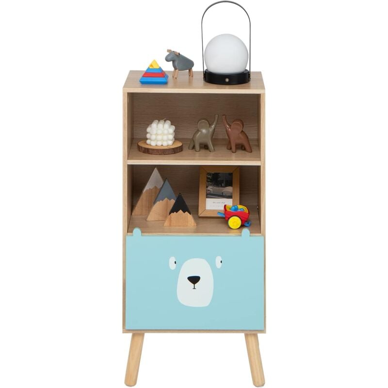 foto del prodotto goplus scaffale per libri in legno per bambini con ruote piroettanti, libreria a 2 livelli per bambini, per cameretta, stanza dei giochi, asilo