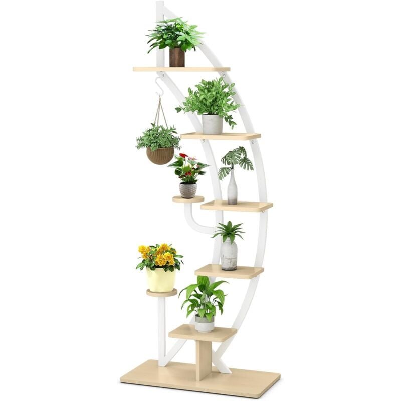 foto del prodotto goplus scaffale per piante a 7 livelli, portafiori a mezza luna con gancio, dispositivo antiribaltamento, per balcone, terrazza, giardino, 60 x 30