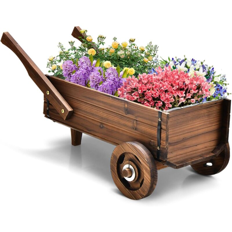 foto del prodotto goplus scaffale porta piante a forma di carrello, ideale per giardino e cortile 81 x 40 x 38,5 cm 