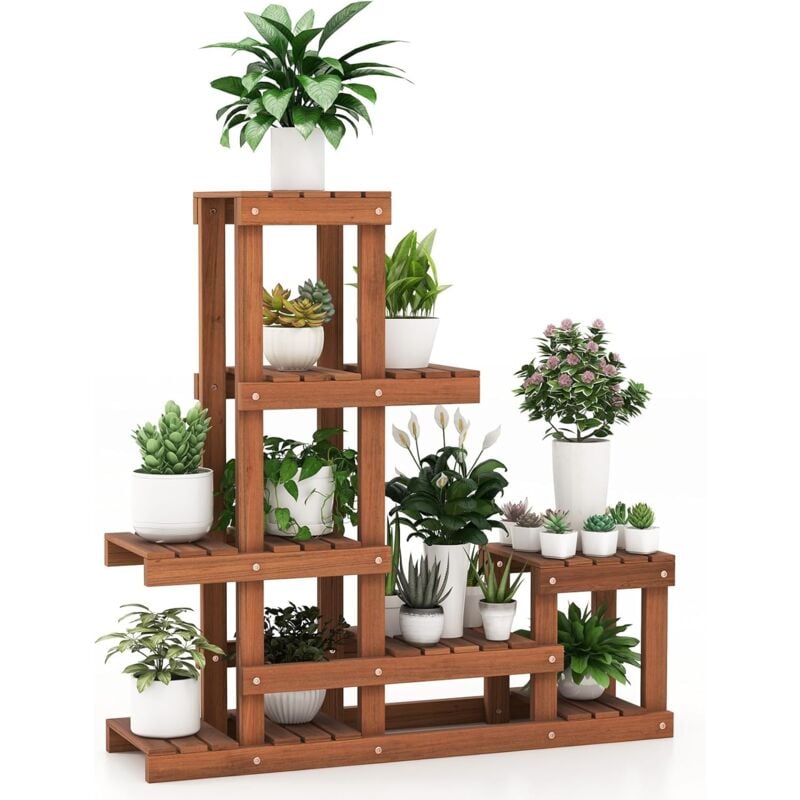 foto del prodotto goplus scaffale porta piante in legno, supporto per piante in vaso interno ed esterno, piattaforma a doghe, per giardino, balcone, terrazzo e