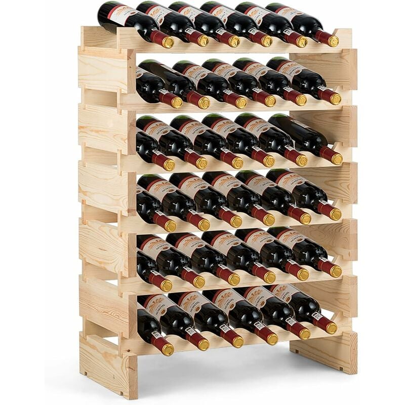 foto del prodotto goplus scaffale portabottiglie con 6 ripiani, cantinetta per 36 bottiglie di vino, porta vino da bar e cantina, di pino, colore naturale, 63x28x85