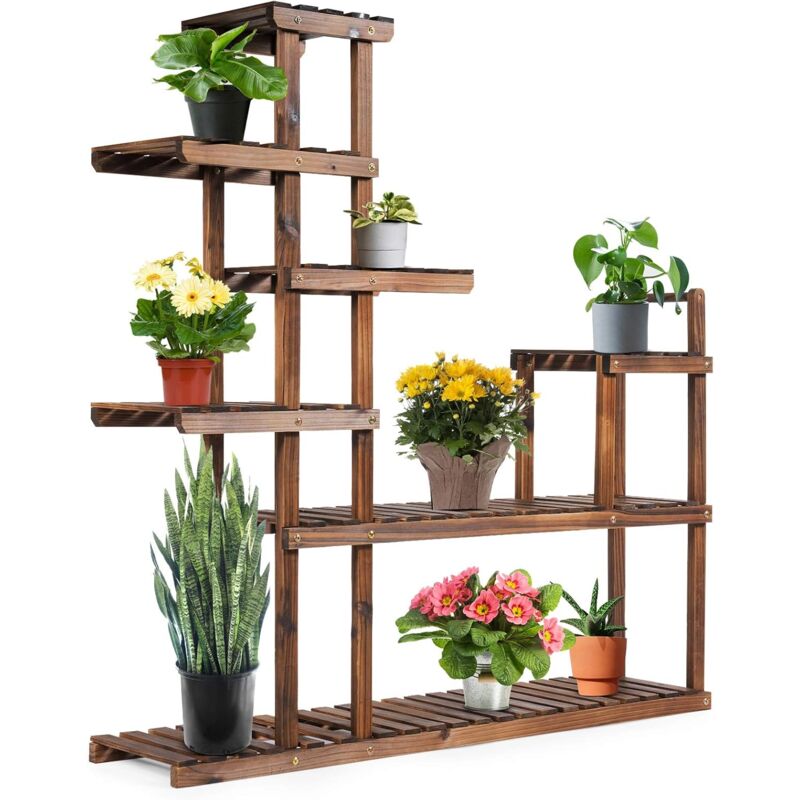 foto del prodotto goplus scaffale portafiori in legno, 5 6 7 ripiani, scaffali porta piante, design raffinato, in legno massiccio, espositore per giardino,fioriera