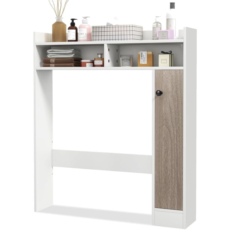 foto del prodotto goplus scaffale sopra wc, mobile salvaspazio per bagno con 2 ripiani regolabili, 2 scomparti aperti e 1 ripiano superiore, kit anti ribaltamento,
