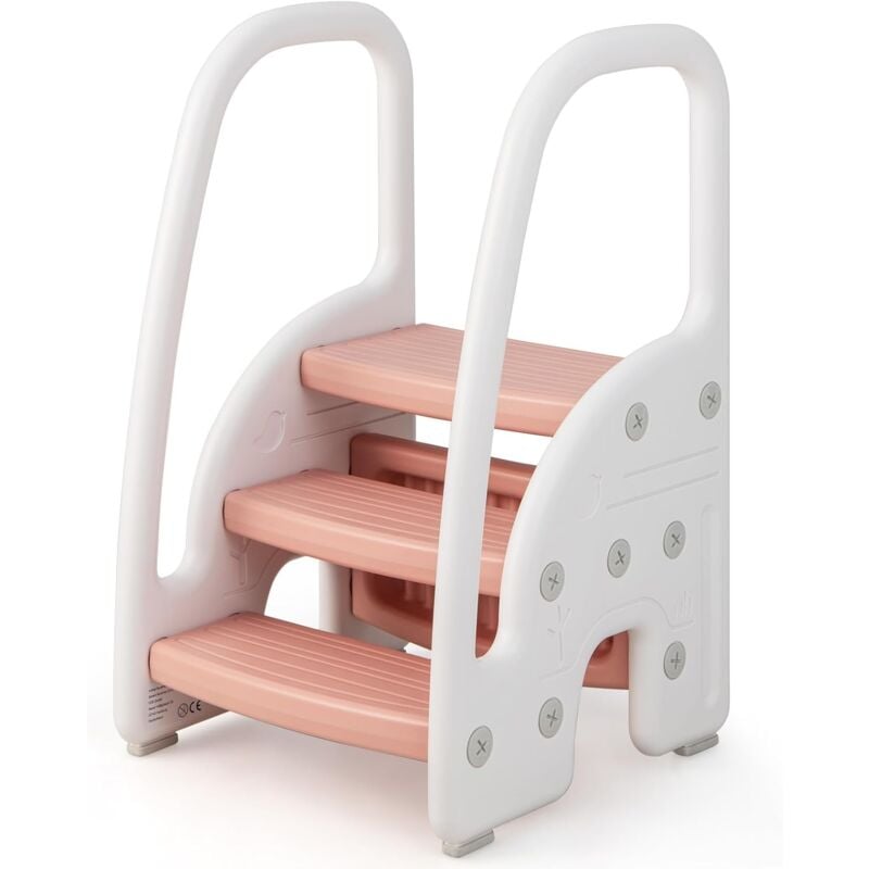 foto del prodotto goplus scaletta a 3 gradini per bambini, sgabello per bambini con maniglie, sgabello di apprendimento regolabile in plastica per addestramento al